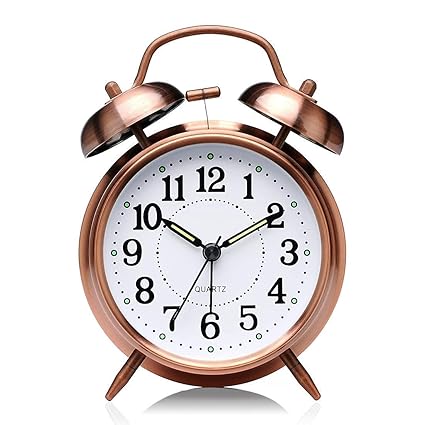 Sarth Enterprise Twin Bell Copper Table Alarm Clock with Night LED Light for Student for Kids Bedroom