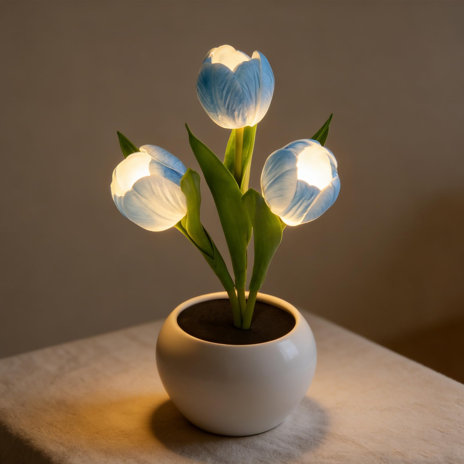 ANBET 3 Flower Tulip Lamp, Tulips Night Light, Flower Tulips Table Lamp, Decorative Home Accent Lighting, Mother's Day Christmas Birthday Thanksgiving Gift for Women Girlfriend Grandma-Blue
