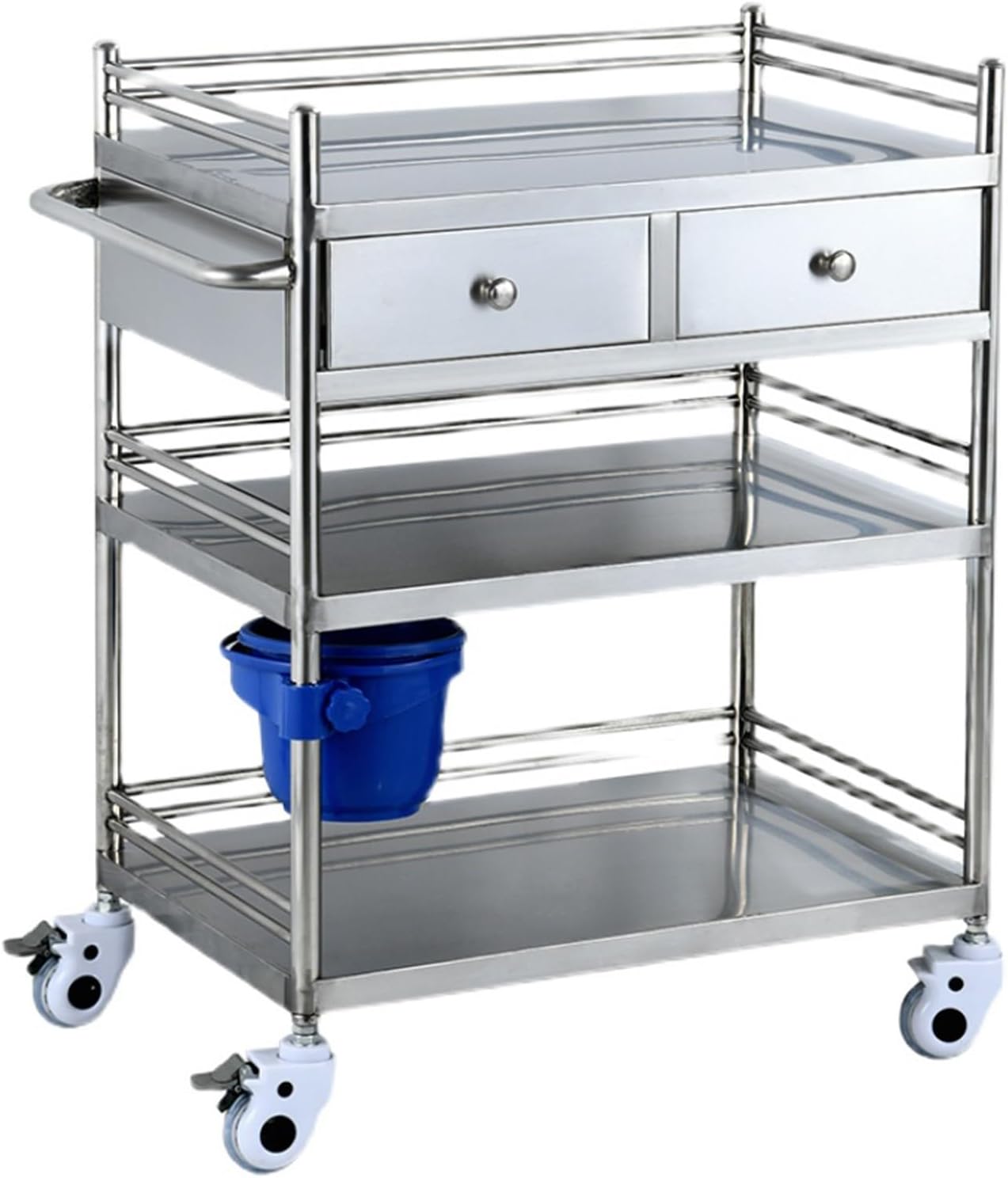 ユーティリティカート 440ポンドの耐荷重 ローリングカート 2つの引き出し ローリングカート サービングカート 360°キャスター