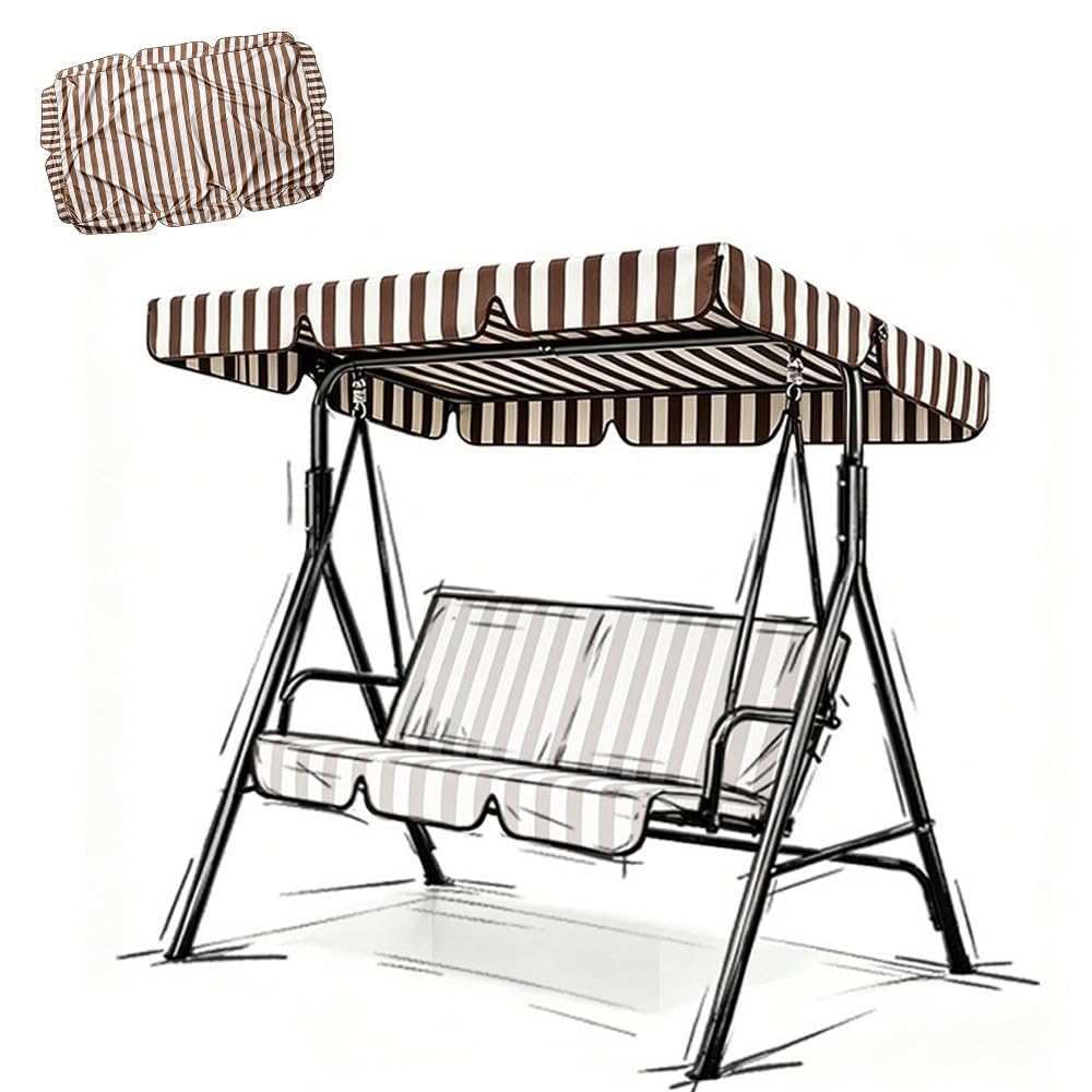 RTVGNSZSJL 56x47in 75x47in Stripe Swing Canopy Replacement Top Outdoor Patio Swing Canopy Replacement Cover Sun Shade Waterproof 210D Oxford Cloth(Brown,82x57in-210x145cm)
