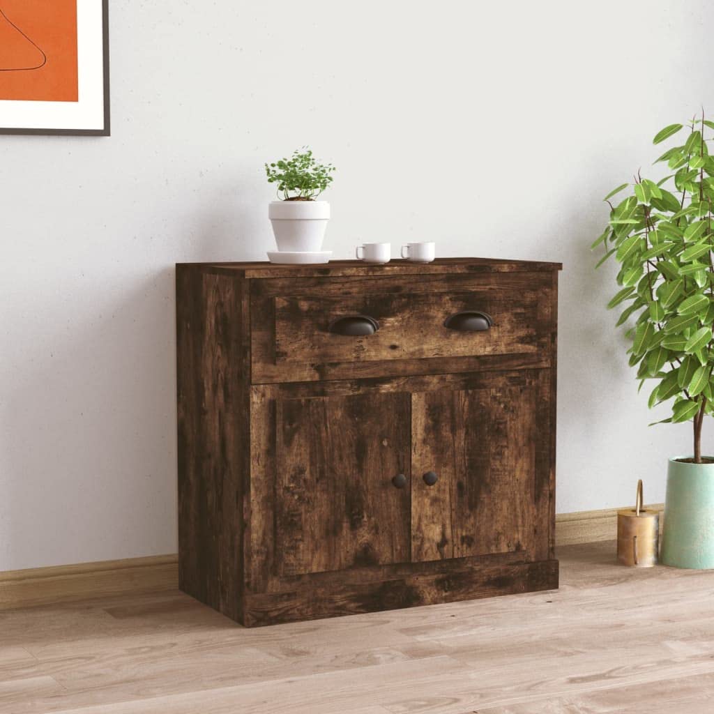 Buffet Bas Meuble de Rangement en Bois d'Ingénierie, Commode avec Portes pour Salon, Salle à Manger et Entrée, Style Intemporel Chêne Fumé, 70 x 35,5 x 67,5 cm