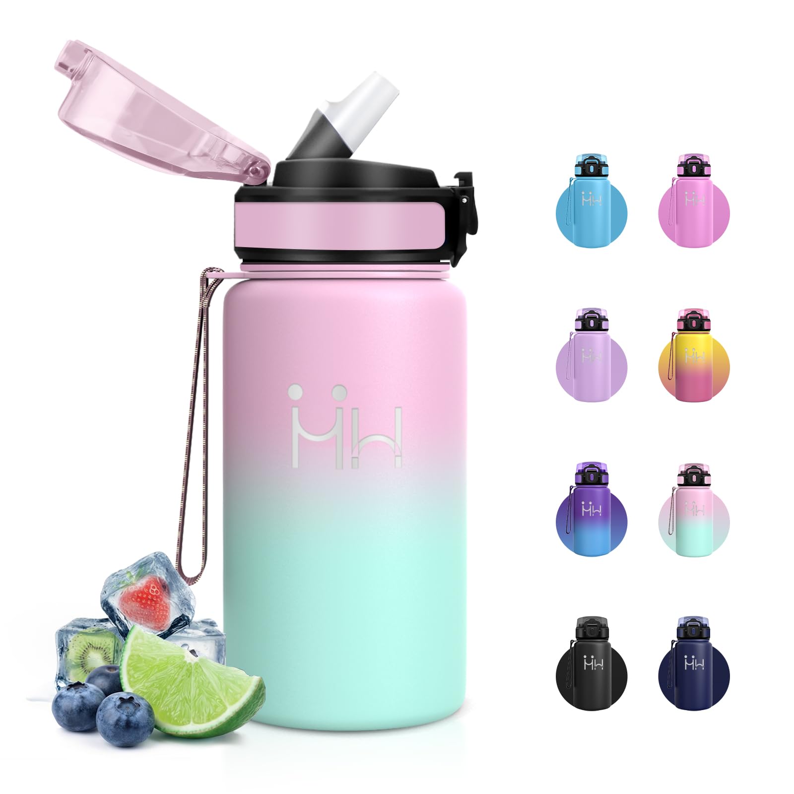 Borraccia Termica 500ml, Borraccia acciaio Inox con Cannuccia, a Prova di Perdite, Borracce Termiche senza BPA, Riutilizzabile, Water Bottle per Ragazzi, Ragazze, Campeggio, Scuola, Ufficio, Sport - 1