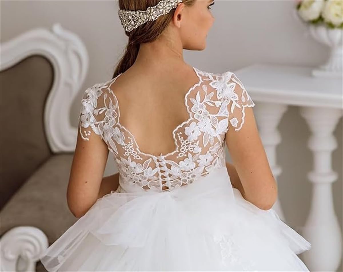 GZCYL - Vestido de comunión de tul con encaje sencillo y largo para niña de flores para boda