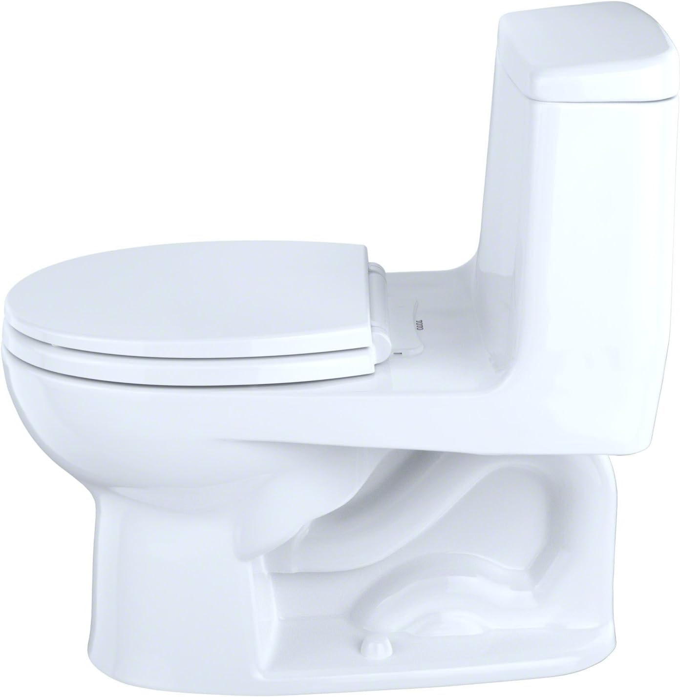 Close-up of the chrome trip lever on the TOTO MS853113E toilet