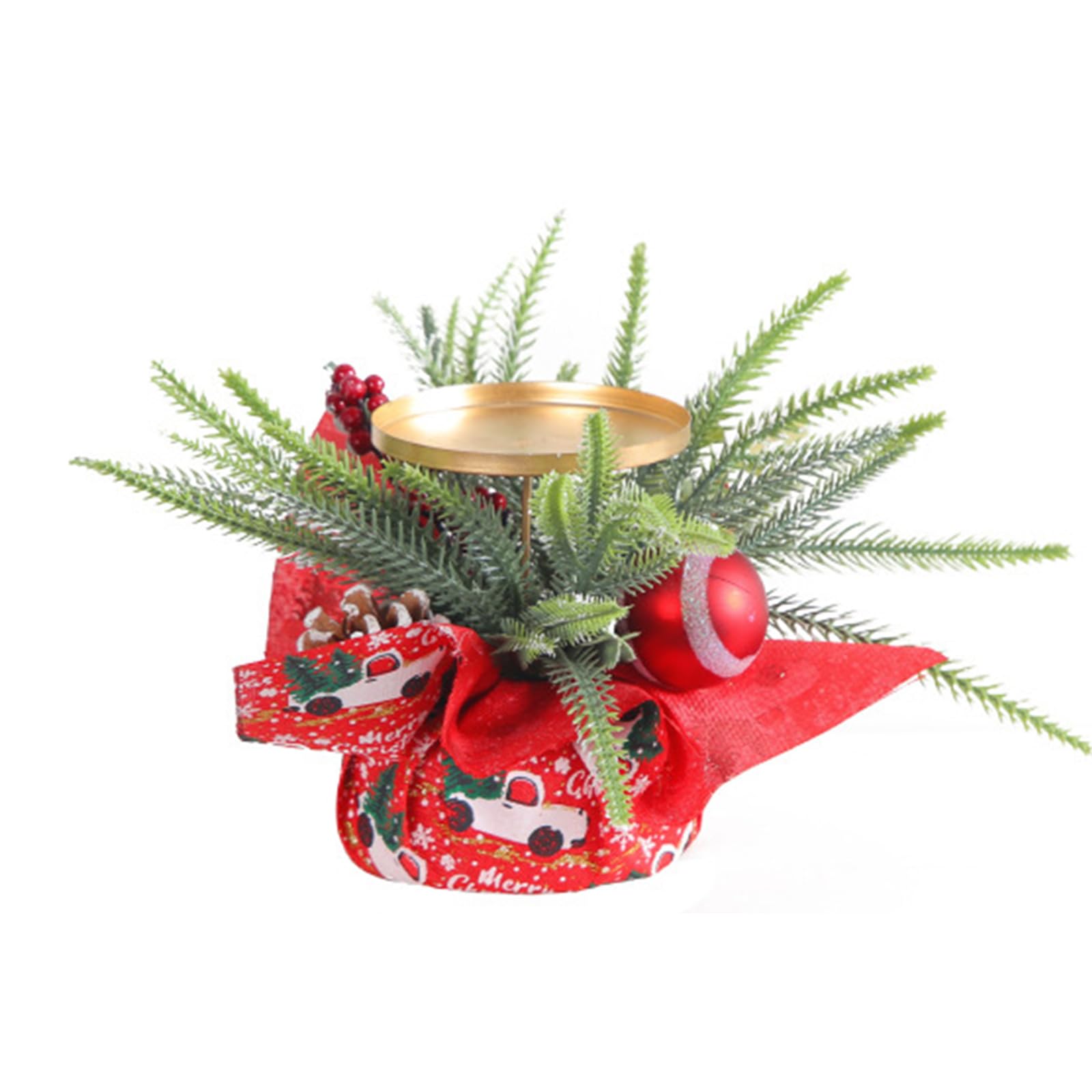 carotoe Christmas Holder Pinecone Red Berries Candlestick Candelabra for Table Centerpieces Party Wedding Decoration Stands Decorative