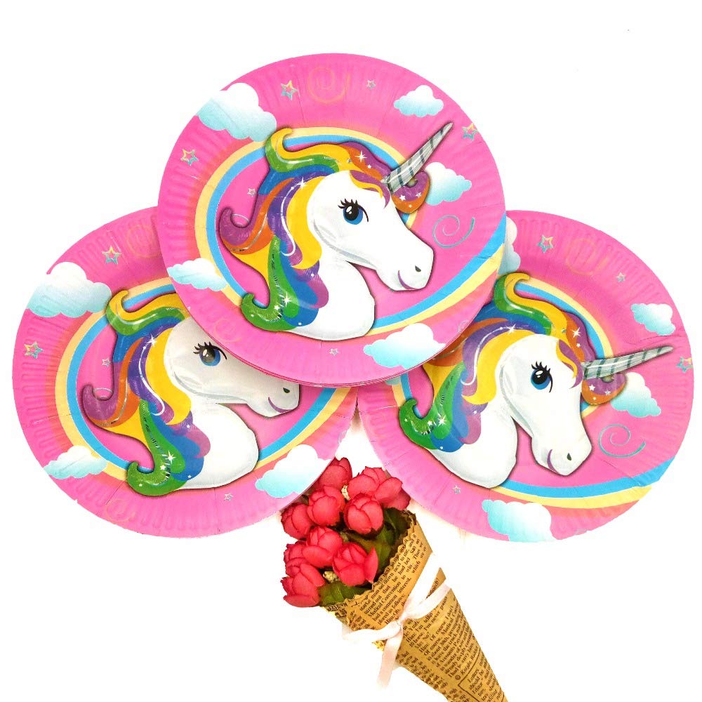 Partymane Rainbow Horse 10cups 10 Plates Pure and Safe Party Rainbow Horse Printed Fancy Cups and Plate 3