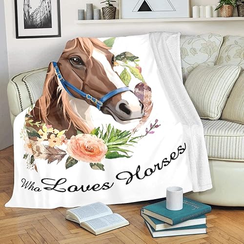 Miniatura 3 de Manta personalizada con texto en inglés Just a Girl Who Loves Hors, manta de forro polar suave con nombre para regalos, sofá cama (50 x 60 pulgadas)
