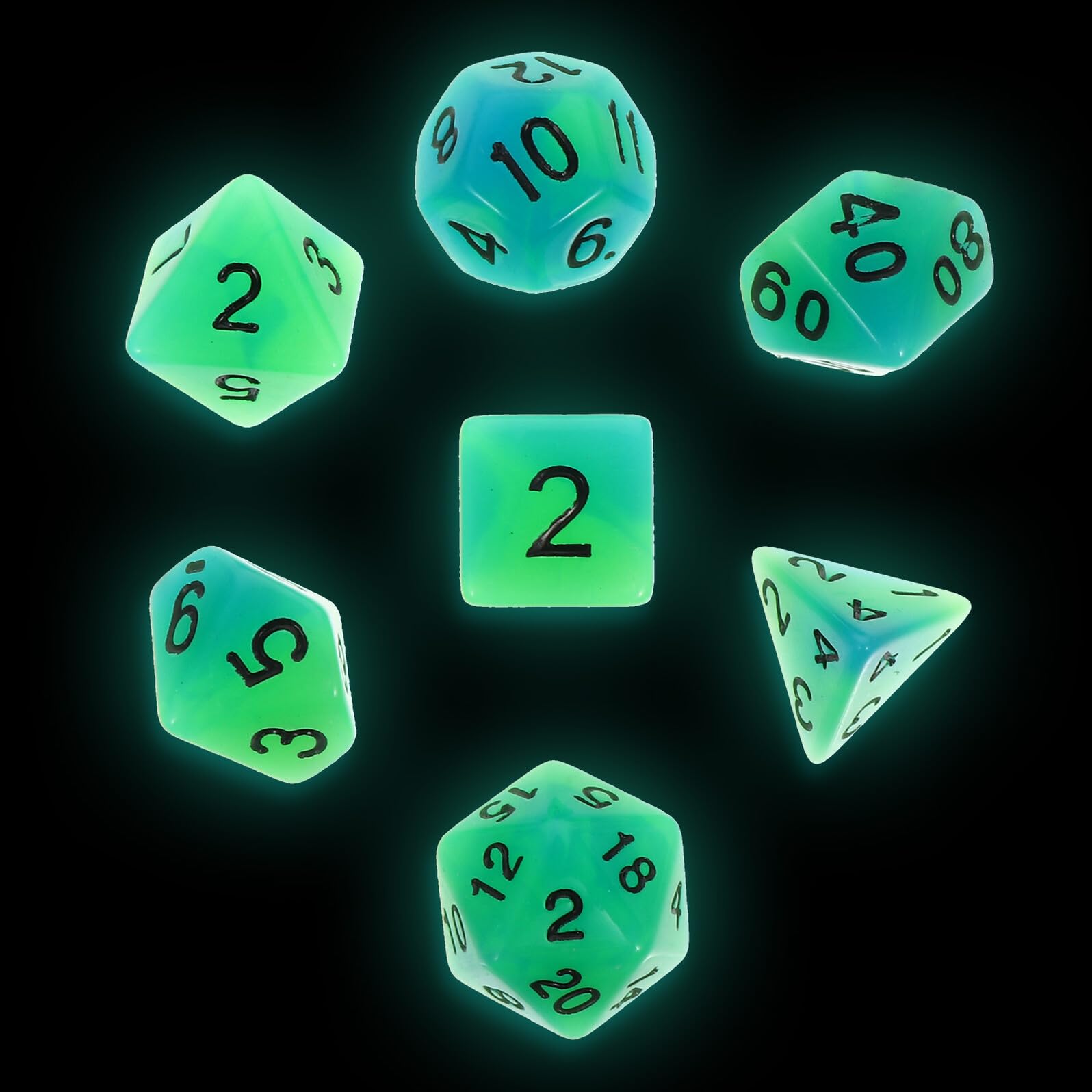 GALPADA 7pièces Dés Polyédriques pour Jeux de Société Lot de Dés Lumineux Portables Plusieurs Faces