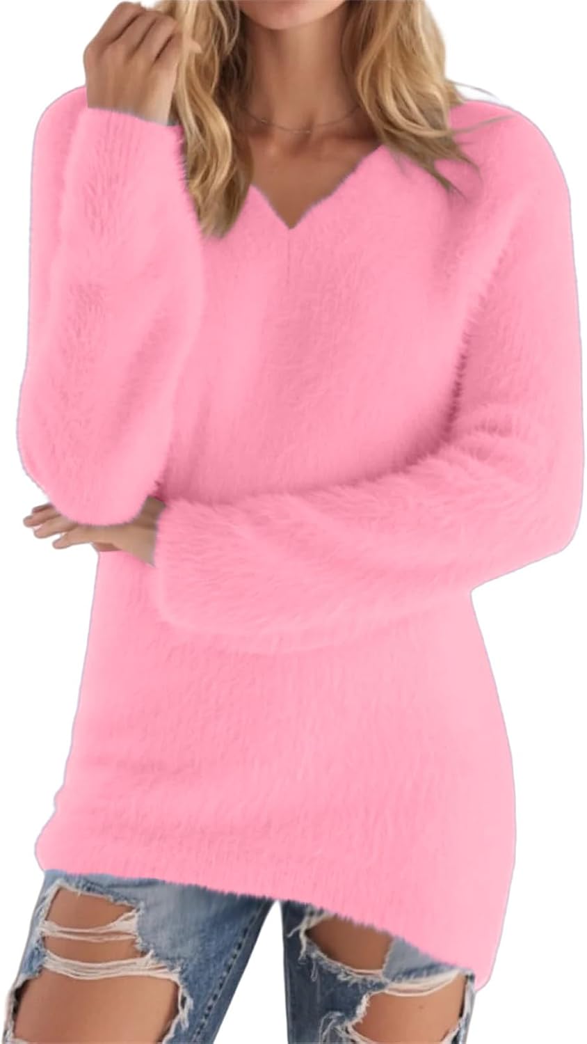 Sweaters for Women Fall 2025 Oversized V Neck Cozy Cute Casual Long Sleeve Knit Pullover Trendy Winter Clothing