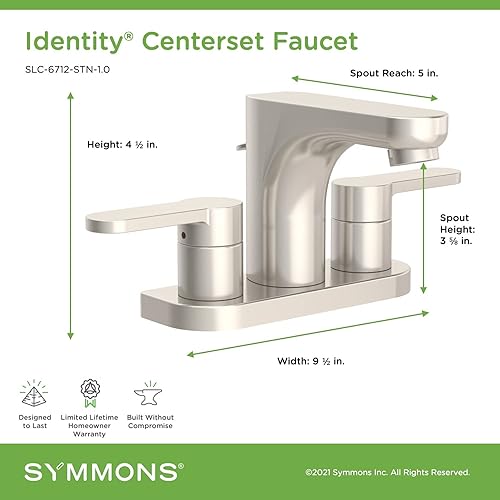 Miniatura 3 de Symmons SLC-6712-STN-1.0 Identity Grifo de baño con 2 manijas con conjunto de drenaje en níquel satinado (1.0 GPM)