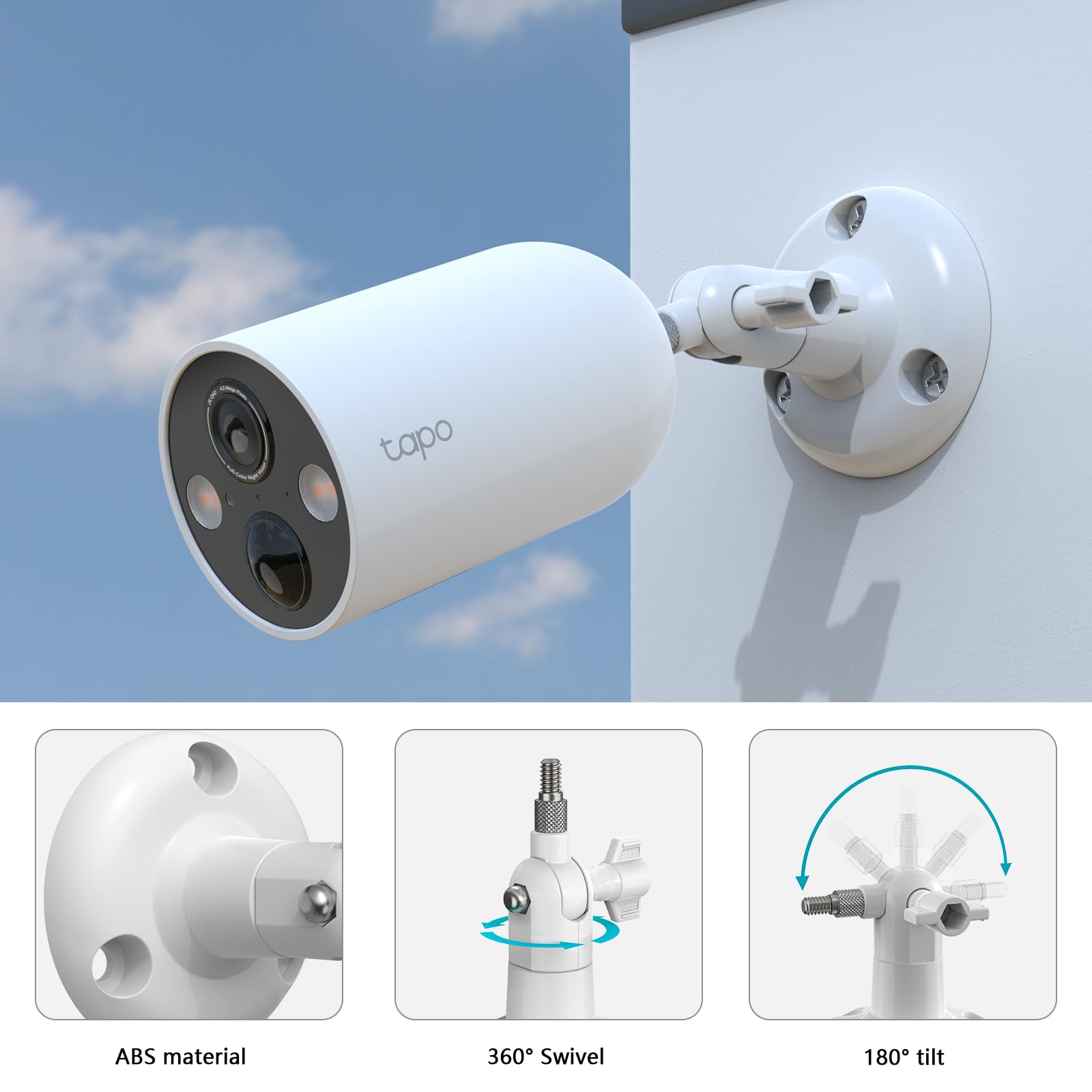 HOLACA Support mural compatible avec TP-Link Tapo C425/C460 (KIT) (caméra non incluse), 1 support, blanc