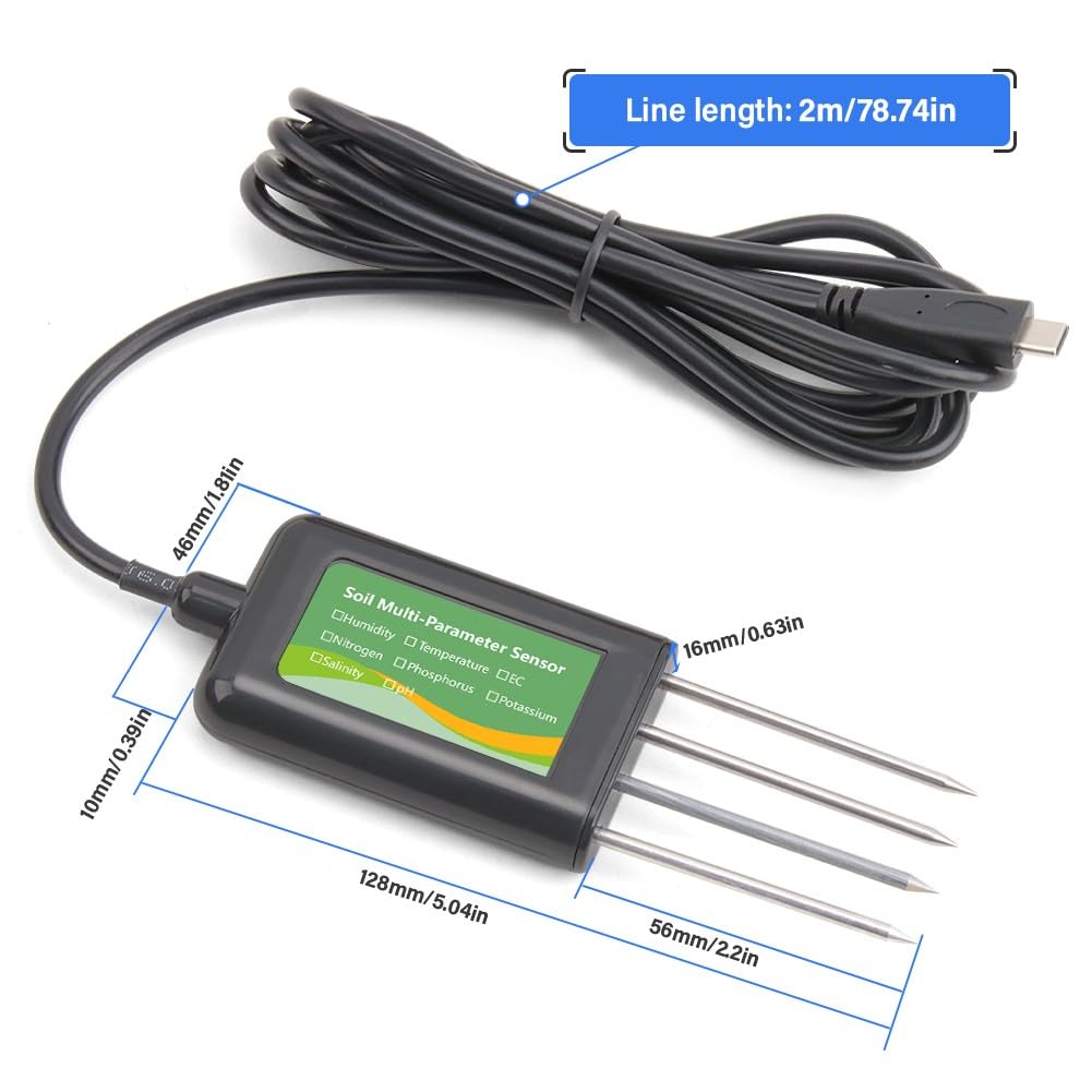 Probador de suelo USB, medidor de humedad del suelo, sensor NPK pH EC 8 en 1 para Android Hongmeng, sonda impermeable IP68 para jardín y granja