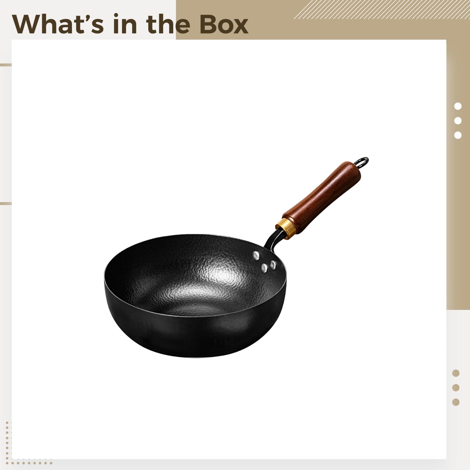 Wok martelé à la main, wok chinois traditionnel en acier carbone, pré-assaisonné, poignée en bois, petit format pour portion individuelle, compatible avec la plupart des feux