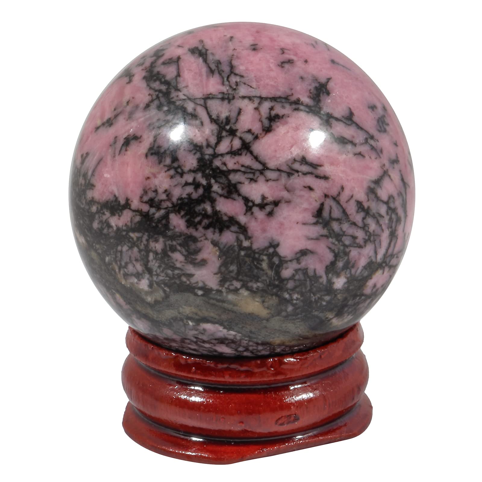 Loveliome 40 mm Rhodonite Healing Crystal Ball, Home Decoration Fengshui Divination Sphere with Wood Stand