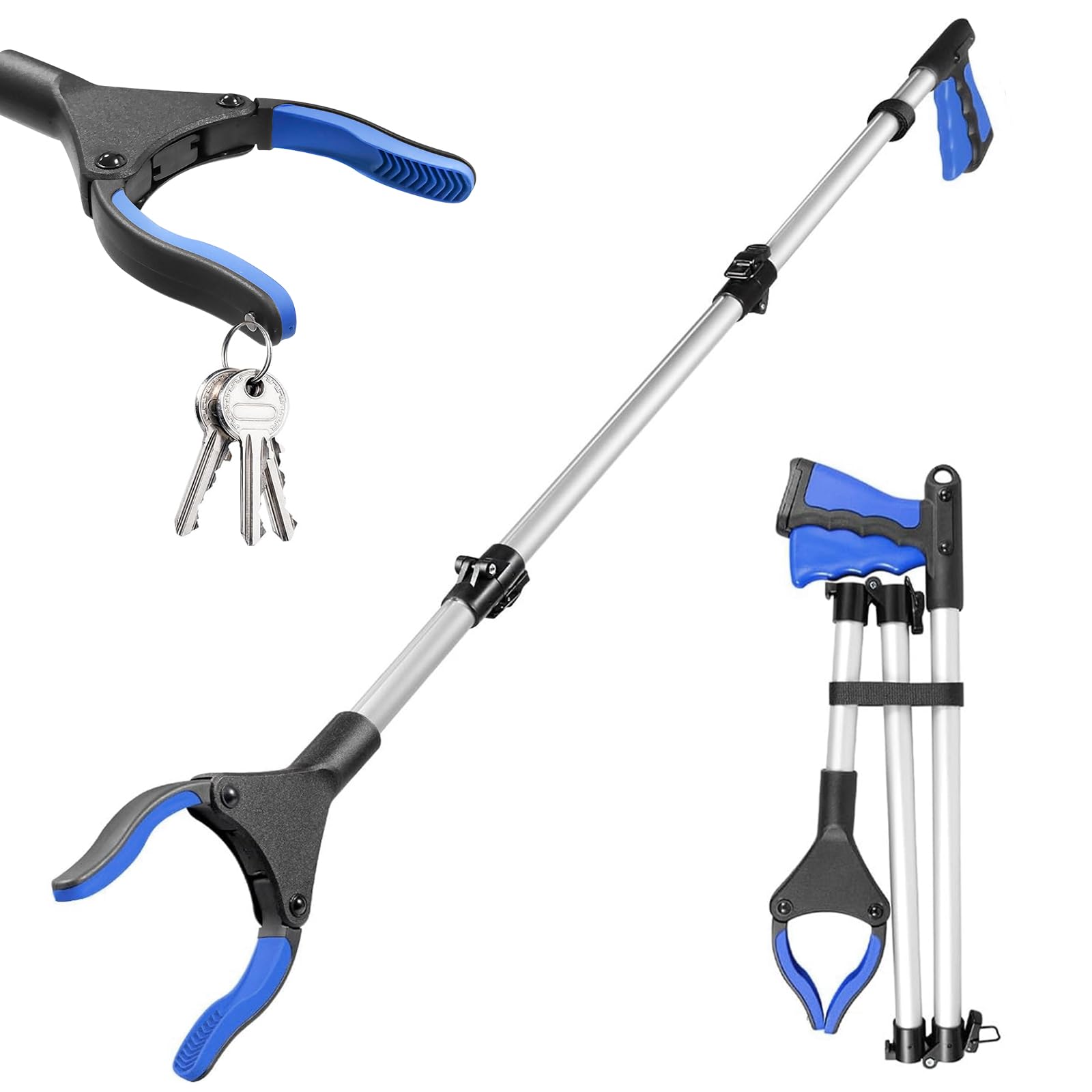 110cm Pieghevole Pinza Raccogli Oggetti, Pinza Telescopica con Testa di Presa Ampia Ruotabile a 360°, per Anziani, Disabili, Donne Incinte