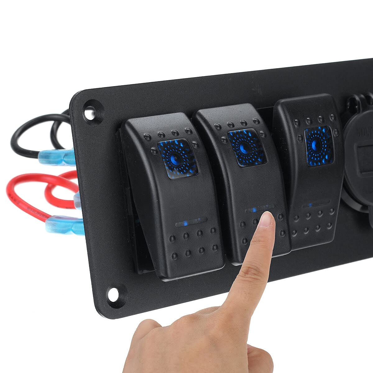Pannello Switch Rocker A 6 Bande Con Voltmetro Caricabatterie Usb Qc 3.0 - Blu