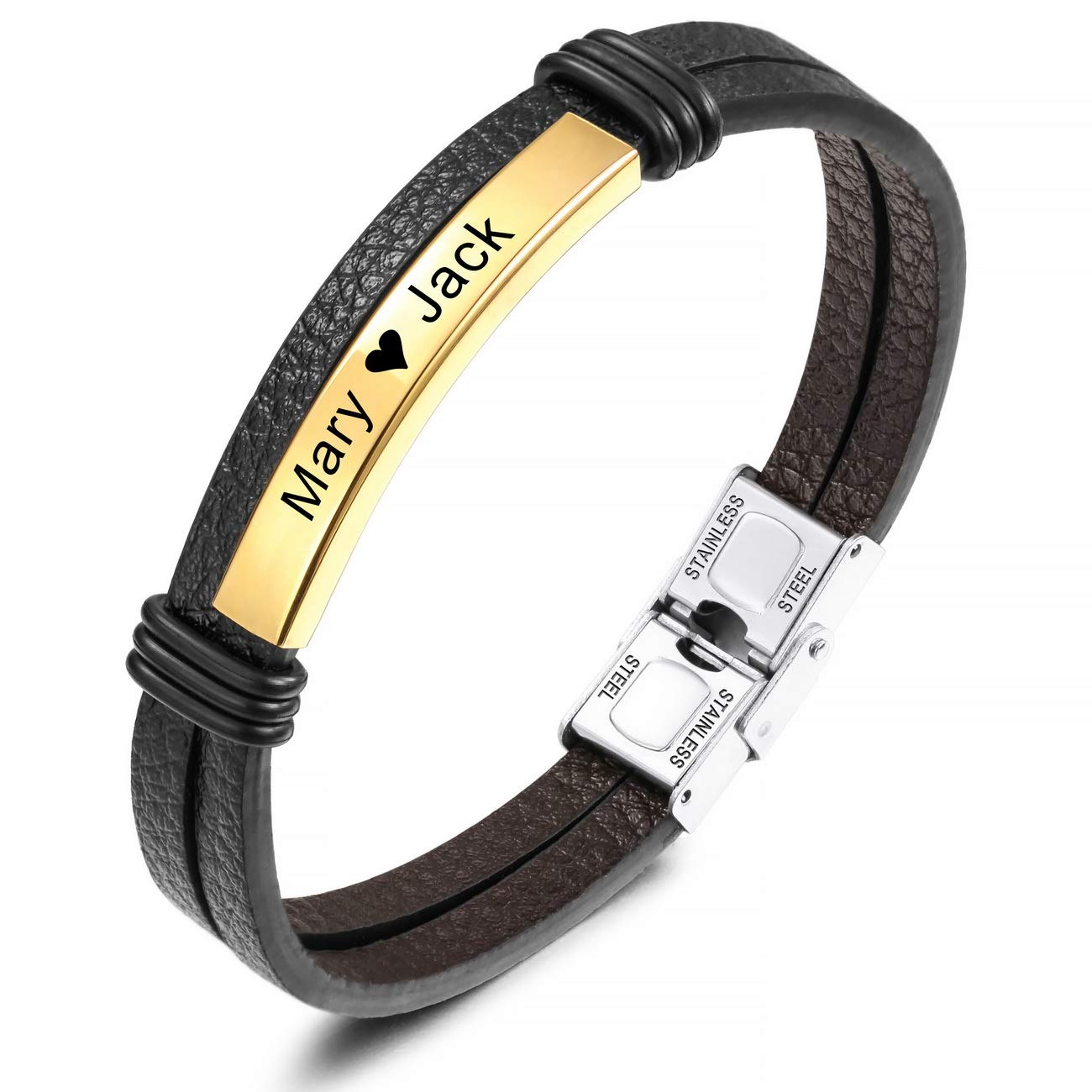 MeMeDIY Pulsera con Nombre Pulseras Personalizadas para Mujeres Pulseras Personalizadas para Niños Hombres Niñas Acero Inoxidable Grabado de Cuero Genuino Brazalete Trenzado Ajustable