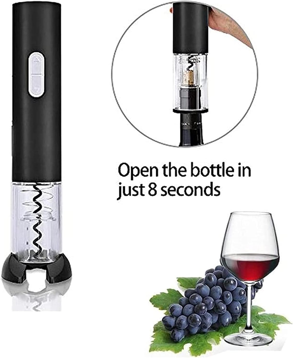 Electric Wine Bottle Opener with Foil Cutter,Battery Powered Automatic Wine Corkscrew with LED Light,Suit for Home Use or as a Gift
