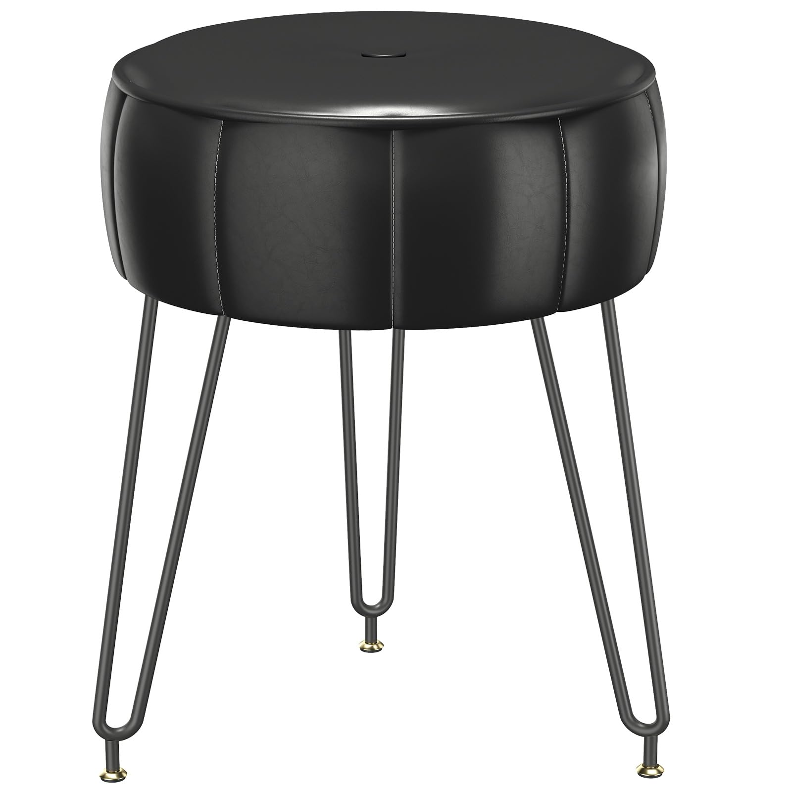 YMYNY Sgabello Rotondo, Stile Ottomano Zucca, Sgabello Cambio Scarpe Con Gambe In Metallo Regolabile 360 ° Superficie In Pelle Cerata Sedia Per Camera Da Letto, Soggiorno 32 x 32 x 44CM Nero HBD036B