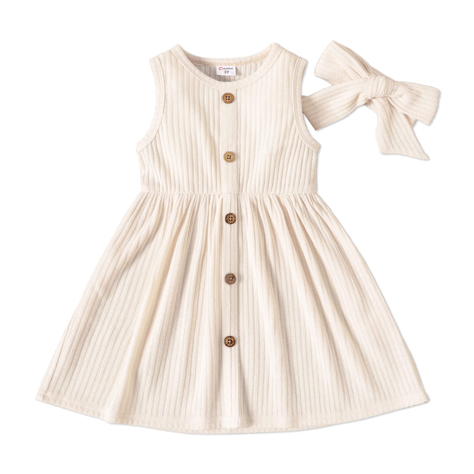 PatPatToddler Baby Girl Dresses Summer Cotton Linen Dress Ruffle Sleeveless Casual Boho Outfits