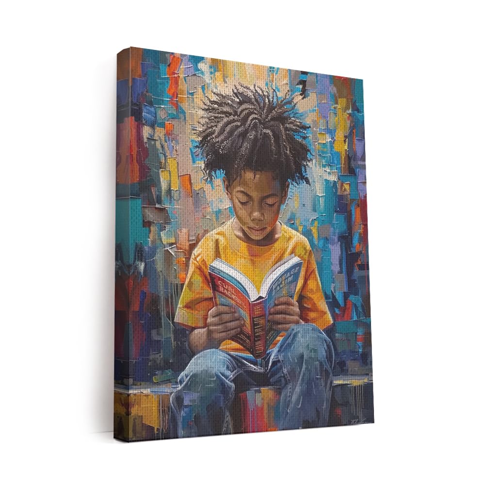 Amazon.com: Elivita Black Boy Read Book Design 3 Canvas Wall Art