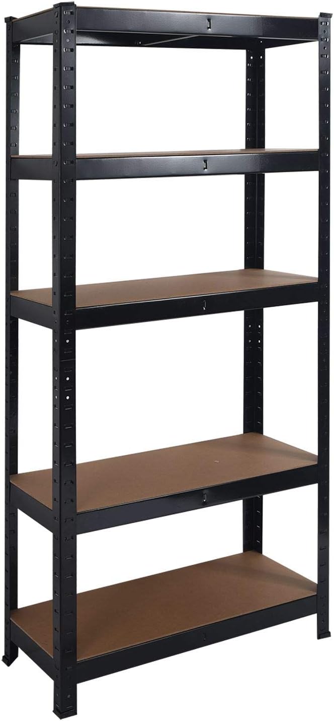 Direct Online Houseware Heavy Duty Steel & MDF 5 Tier Racking Shelf in Black, 150 x 70 x 30cm