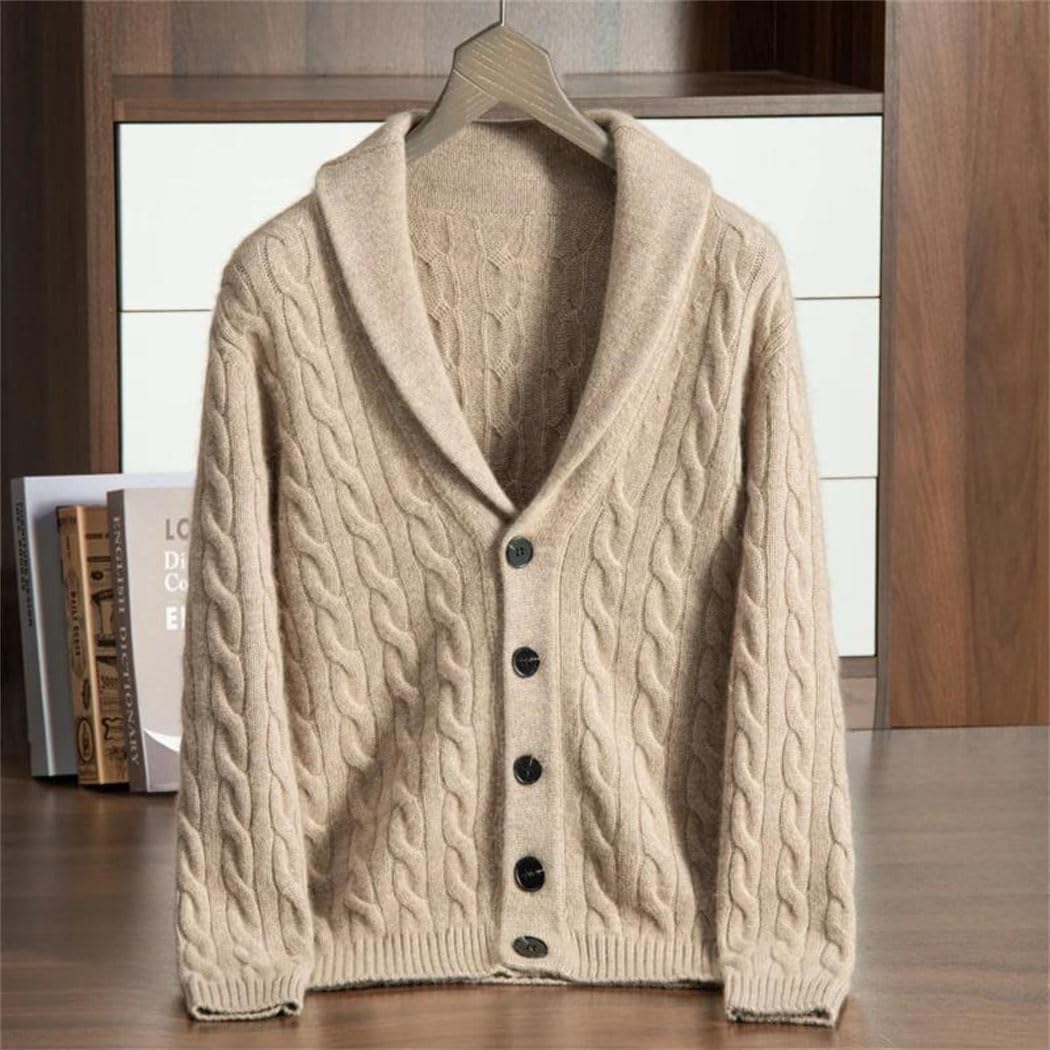 Men's Winter 100% Cashmere Sweater Shawl Collar Knitted Cardigan Business Casual Thickened Warm Coat