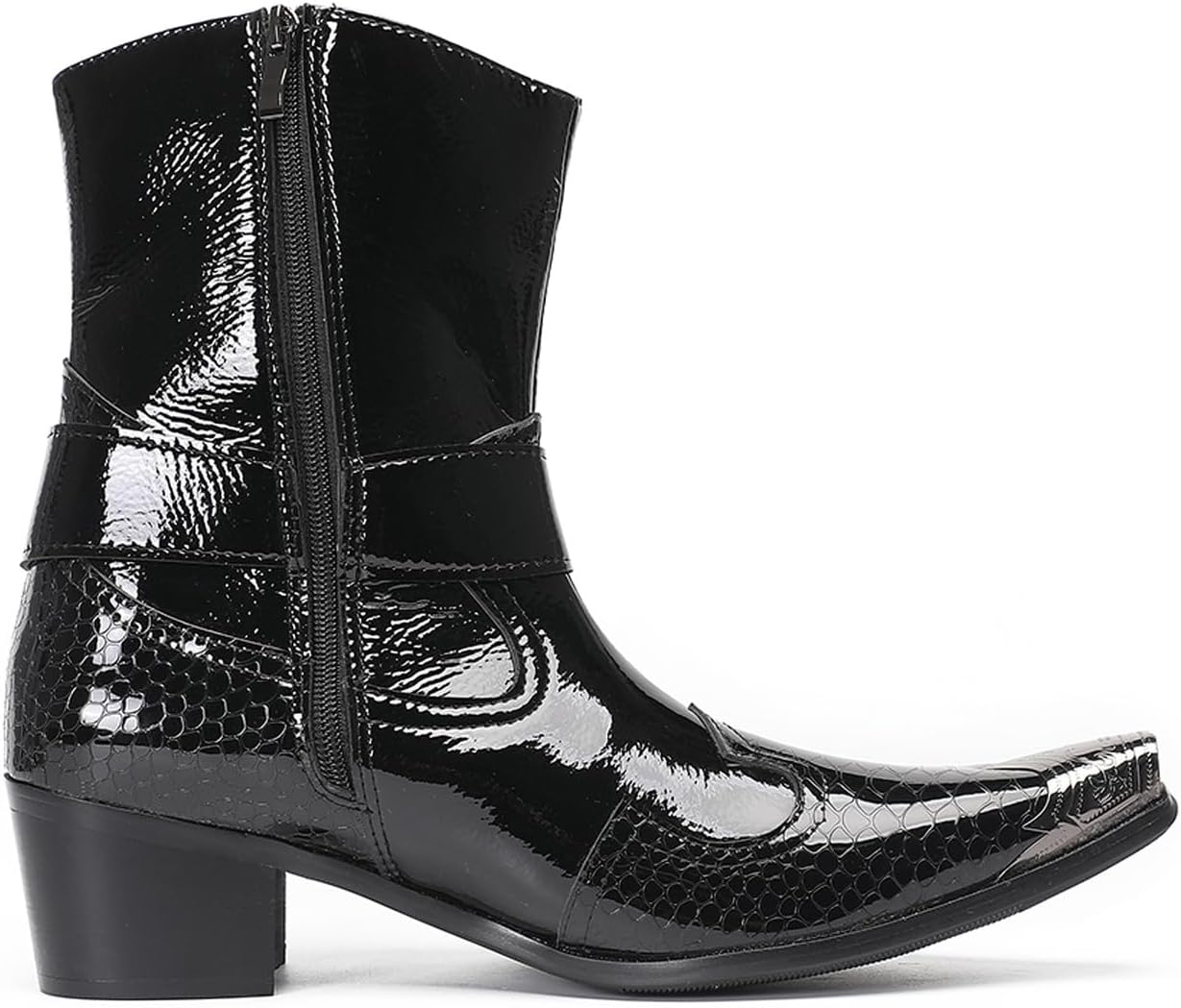 Santimon Cowboy Boot for Men Dress Casual Genuine Leather High Top Boots Metal Wingtip Zipper on Size Western Boots Fashion Wedding Singer Bar Party Ballroom Personalized Chelsea Boots