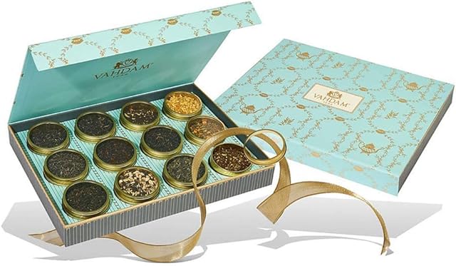VAHDAM, Assorted Tea Gift Set - Bloom (250g, 8.8oz) 12 Teas in Luxurious Tea Gift Box | Valentines Day Gifts for Him/Her, Gifts for Men & Women