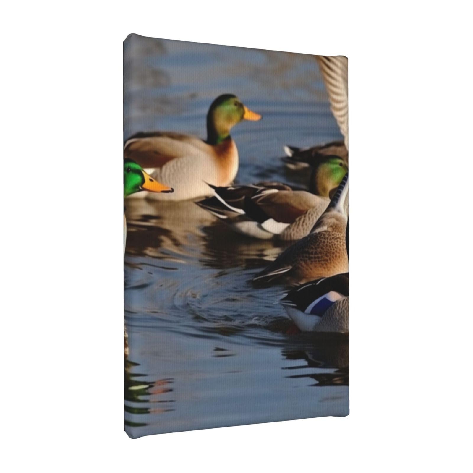 YKLJG Mallard Ducks Printed Wall Art Canvas Painting 20x30 CM Wooden Framed Picture Painting Artwork Prints for Bedroom Kitchen Home Office Decor