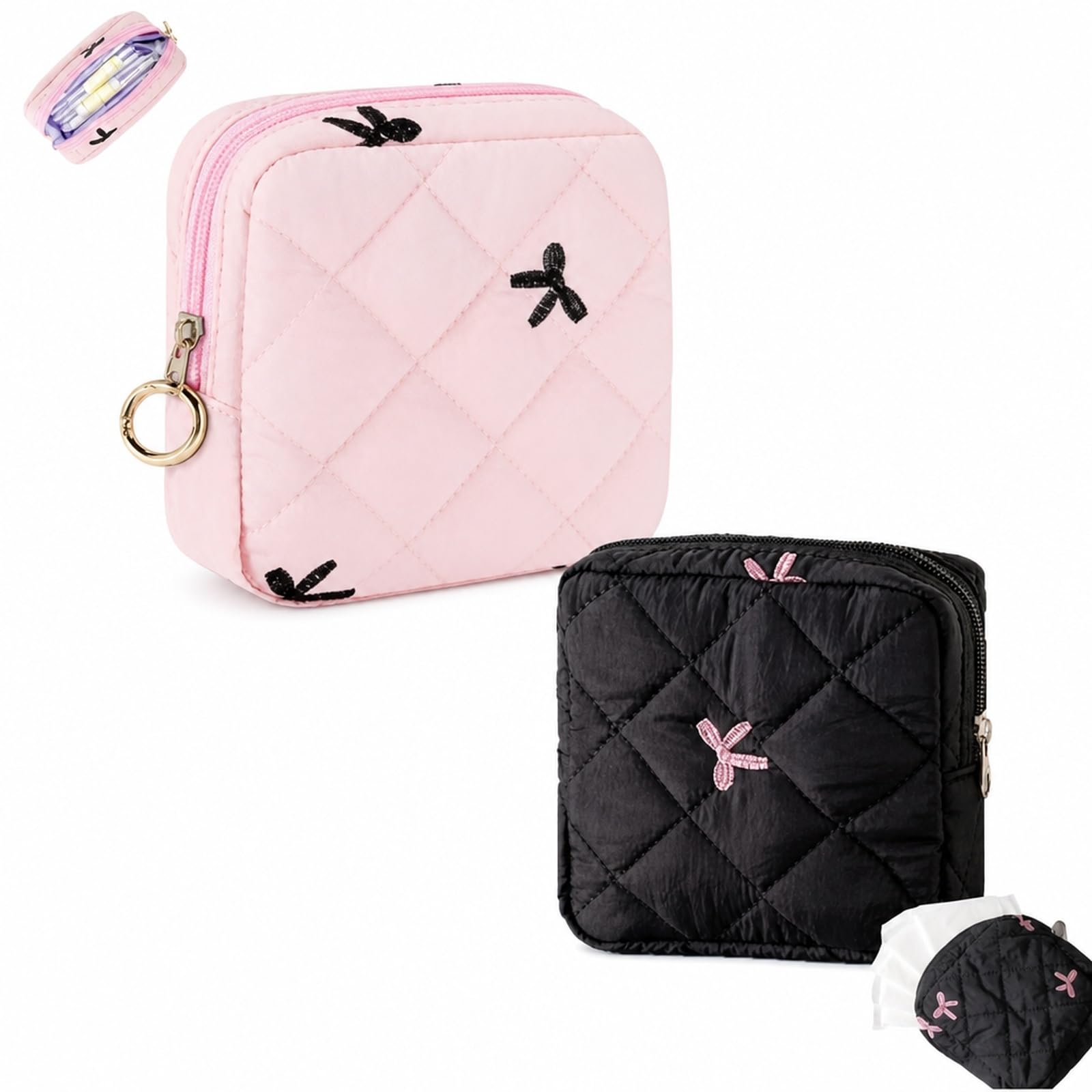 2 Piece Sanitary Pouch Set, Pink Black Discreet Menstrual Product Storage Bag, Mini Travel Pouch for Women Girls, Compact Lipstick Case Organizer-image-42