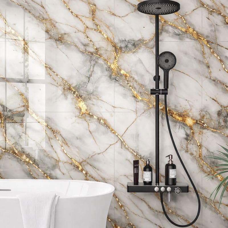 Image of OCEANSKY Dark Golden Abstract Design Marble UV Panels, Pack of 4