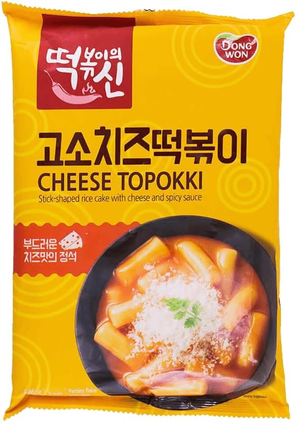 Dongwon Cheese Topokki, Korean Rice Cake Stick with Cheese and Spicy Sauce (240g)
