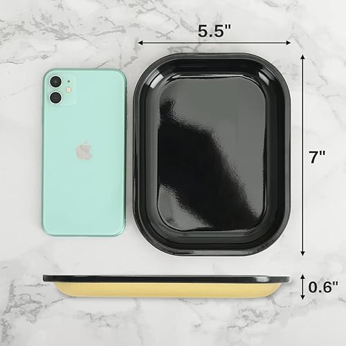 Miniatura 5 de HOKirin Bandeja de Metal con Tapa Magnética Suave, Bandeja Pequeña de Metal con Cubierta a Prueba de Derrames, Bonita Bandeja Decorativa Negra Lisa