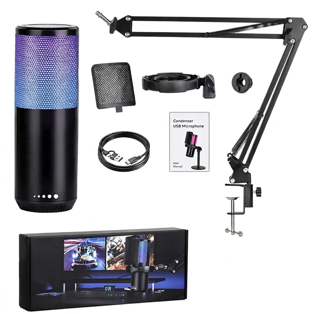 ZODUCT Professional RGB USB Condenser Microphone with Arm Stand