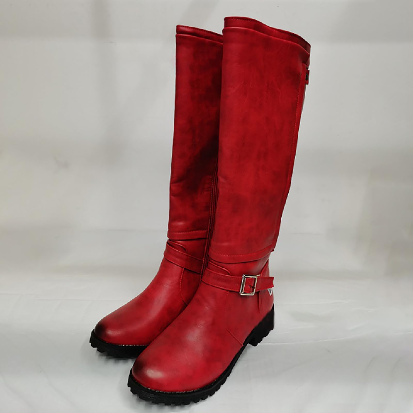 Generisch Stivali invernali da donna in stile cowboy con tacco grosso e fibbia per cintura – Stivali alla moda per le giornate fredde