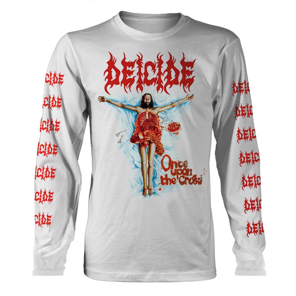 Deicide 'Once Upon The Cross' (White) Long Sleeve Shirt (x