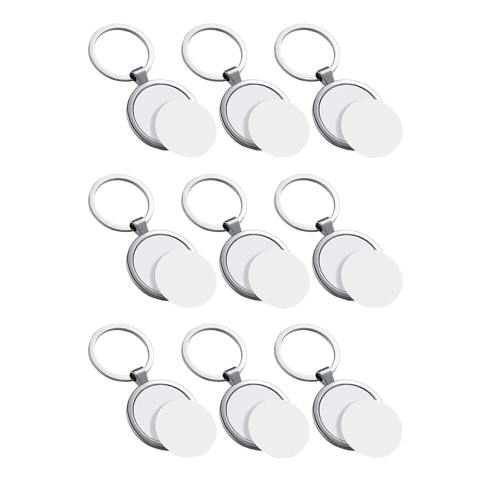 qimoi 9 Pcs Sublimation Blank Keychain Round Heat Transfer Keychain Metal Board Key Rings Thick Sublimation Photo Keychain