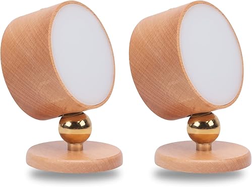 Par de luces magnéticas de pared de noche, lámpara de lectura de noche, rotación de 360, carga USB (marrón claro)