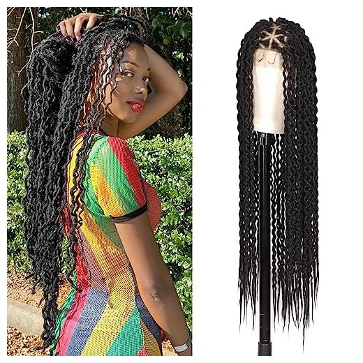 Fecihor 38" Triangle Knotless Locs Braided Wigs With Baby Hair for Women Full Double Lace Front Cornrow Braids Lace Frontal Wig Synthetic Black Curly Wavy Twist Braids Wig
