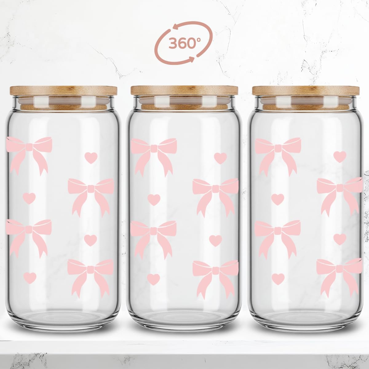 Coquette Pink Bow Glass Cup Gifts for Teen Girls,Friends,Sister - Aesthetic Iced Coffee Drinking Glass Tumbler with Lids and Straws,Cute Bow Cups for Birthday -160 - Image 3
