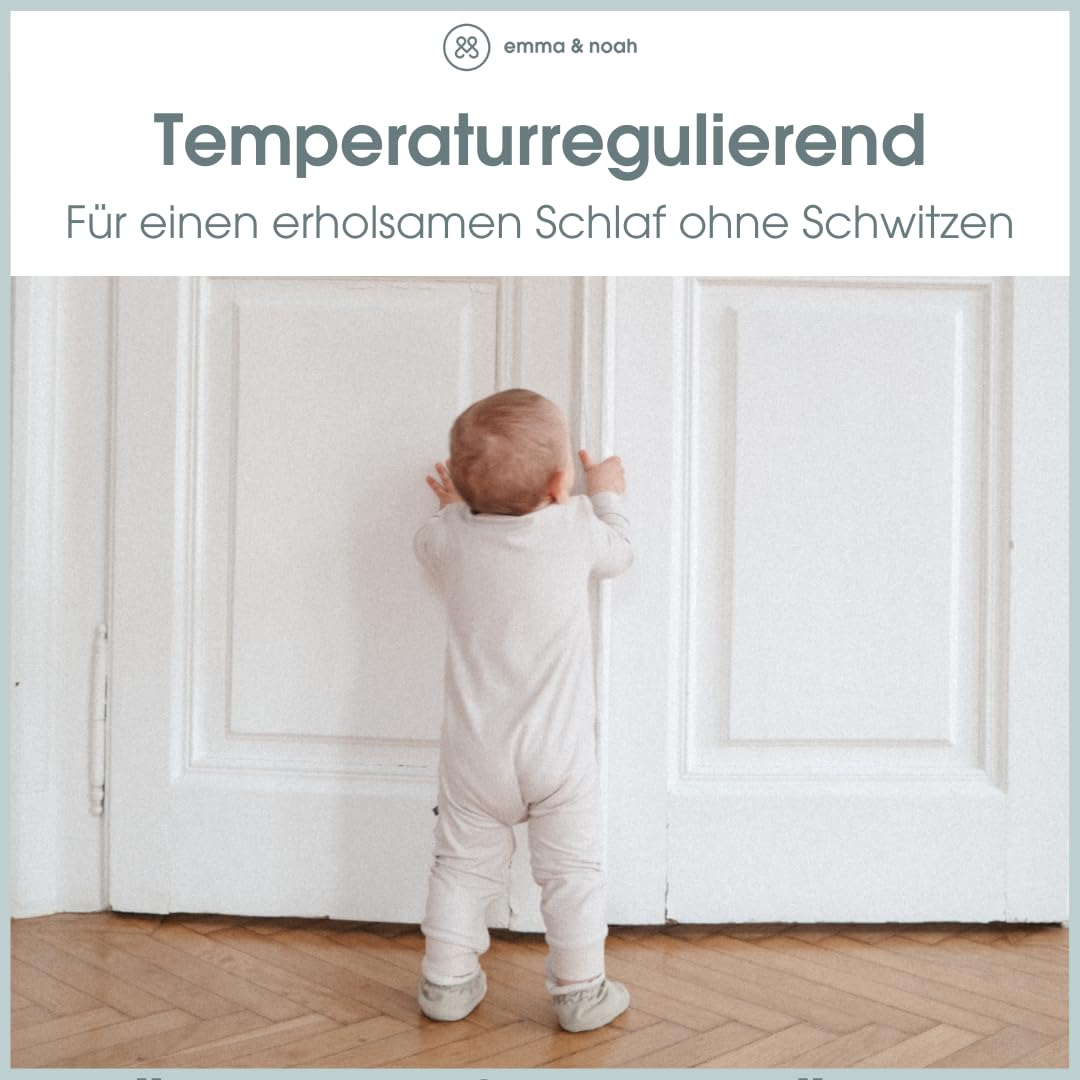 emma & noah Baby Schlafanzug, Weicher & Atmungsaktiver Strampler für Neugeborene, Oeko-TEX Zertifiziert, Langarm Pyjama mit Reißverschluss für Jungen & Mädchen, Ohne Füße