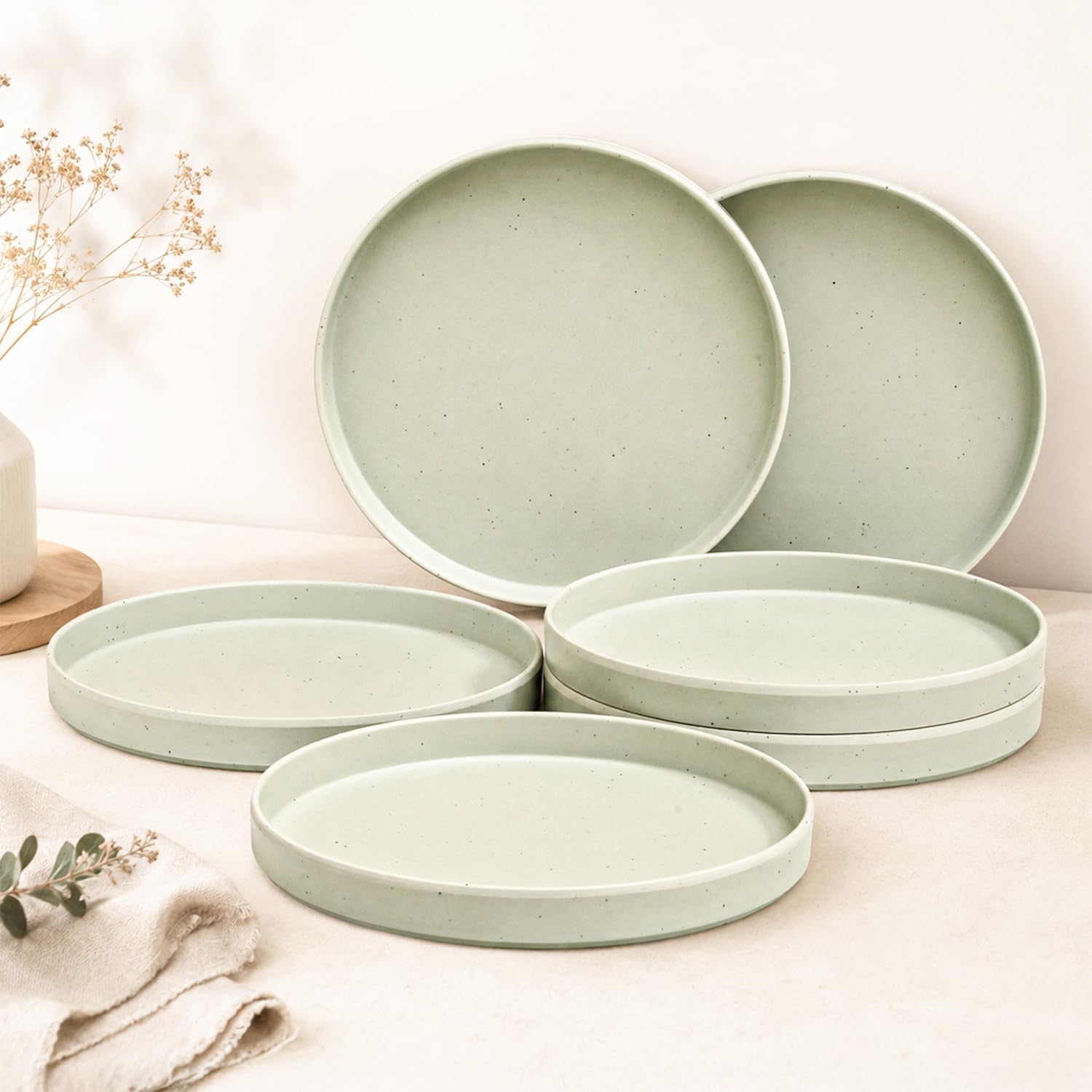 MARKET 99 Melamine Dinner Plate Set of 6, Pastel Green Round Full Plates for Dining & Serving, Food Grade Dinnerware, Matte Finish Lightweight Reusable Tableware for Home, Kitchen & Restaurant-image-31