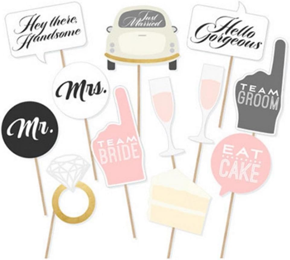 Wedding Party Photo Booth Props Kit Toshine Photo Booth for Wedding Bridal Shower Party Favor Supplies Pose Sign Dress Up Fun Accessories