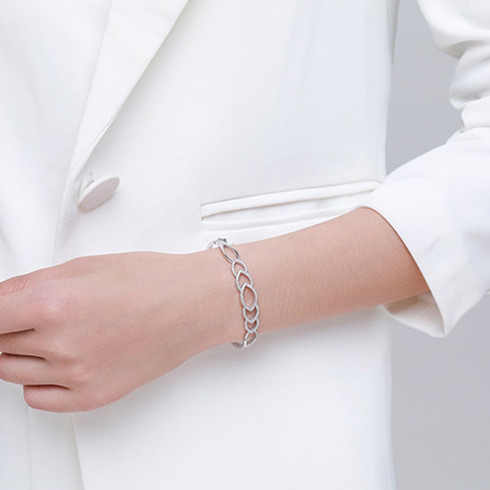 Pulseras huecas de mejor amiga para mujer con moissanita, pulseras para parejas, oro blanco de 9K/14K/18K/Pt950, 17CM, Oro blanco, Moissanite