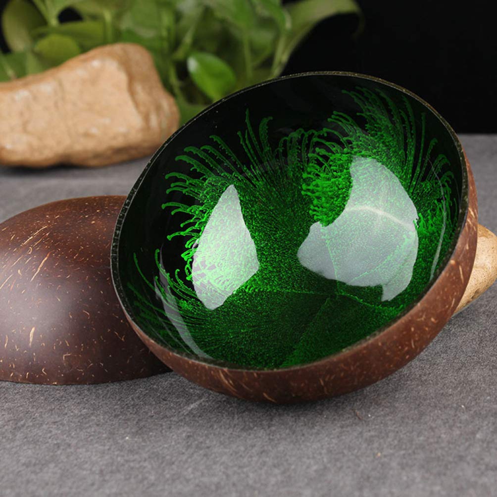 DOITOOL 2PCS Coconut Bowls Decorative Bowl for Keys for Entryway Table,Candy Bowl Decorative Bowls for Home Decor Coconut Shell Storage Bowl for Candy,Keys and Nuts (Green)