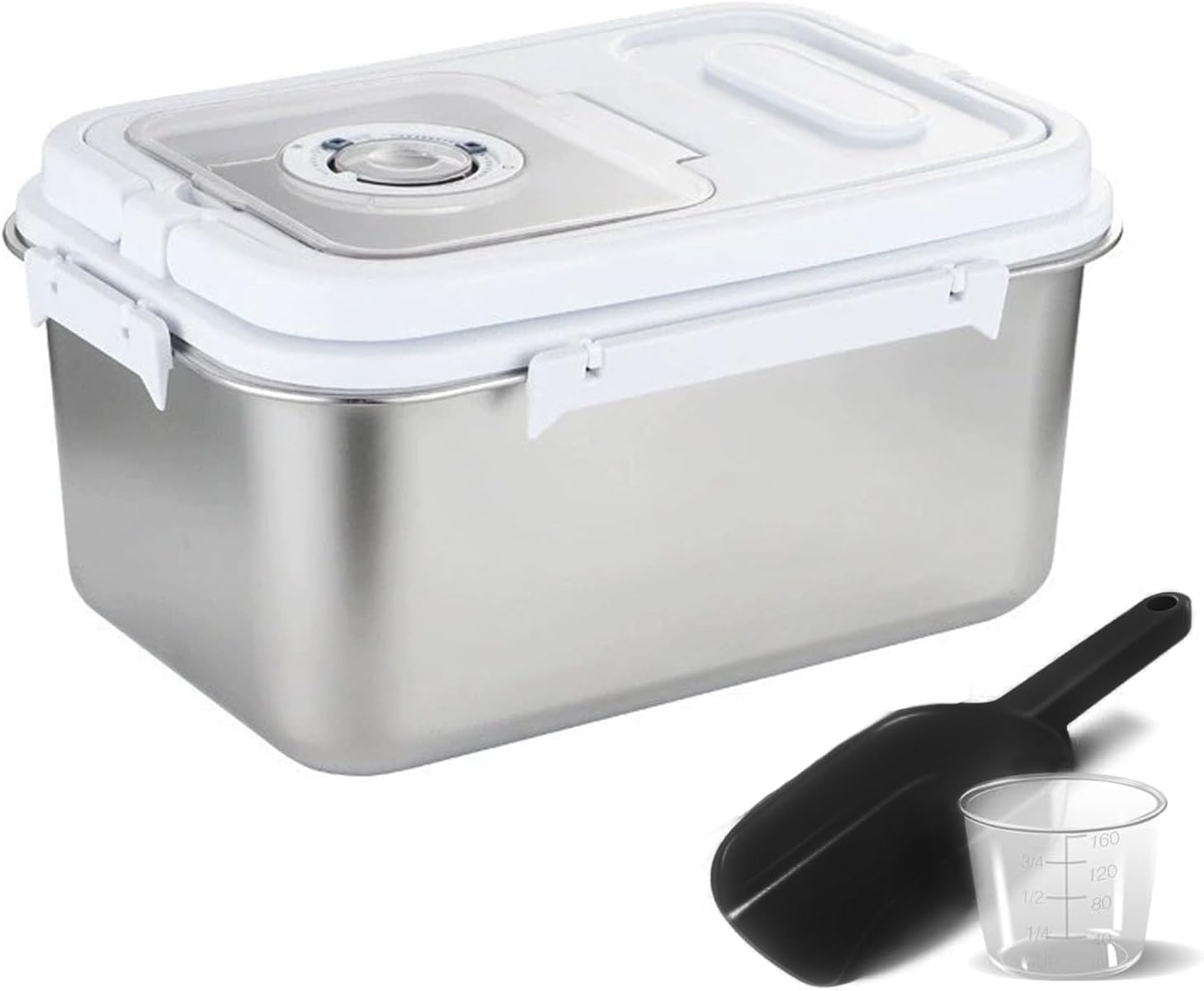 RUIAN 10L Airtight Pet Food Storage Container Stainless Steel with Scoop - Translucent Moisture-Proof Plastic Bin for Dry Food, Cat/Dog Treats, Grains - Seal Locking Lid Keep Fresh (JC366-2)