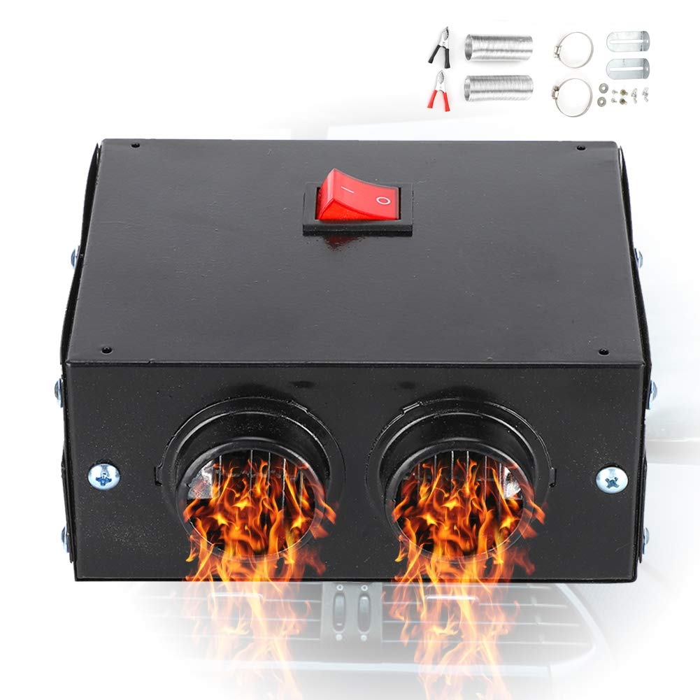 EBTOOLS Auto-Heizlüfter, 600W Wärmekühlventilator Auto Heizung Windschutzscheibenentfroster 12V/24V Portable Defroster Demister mit 2 Ausgangslöchern, 14.8 x 11.5 x 6.5 cm (24V)