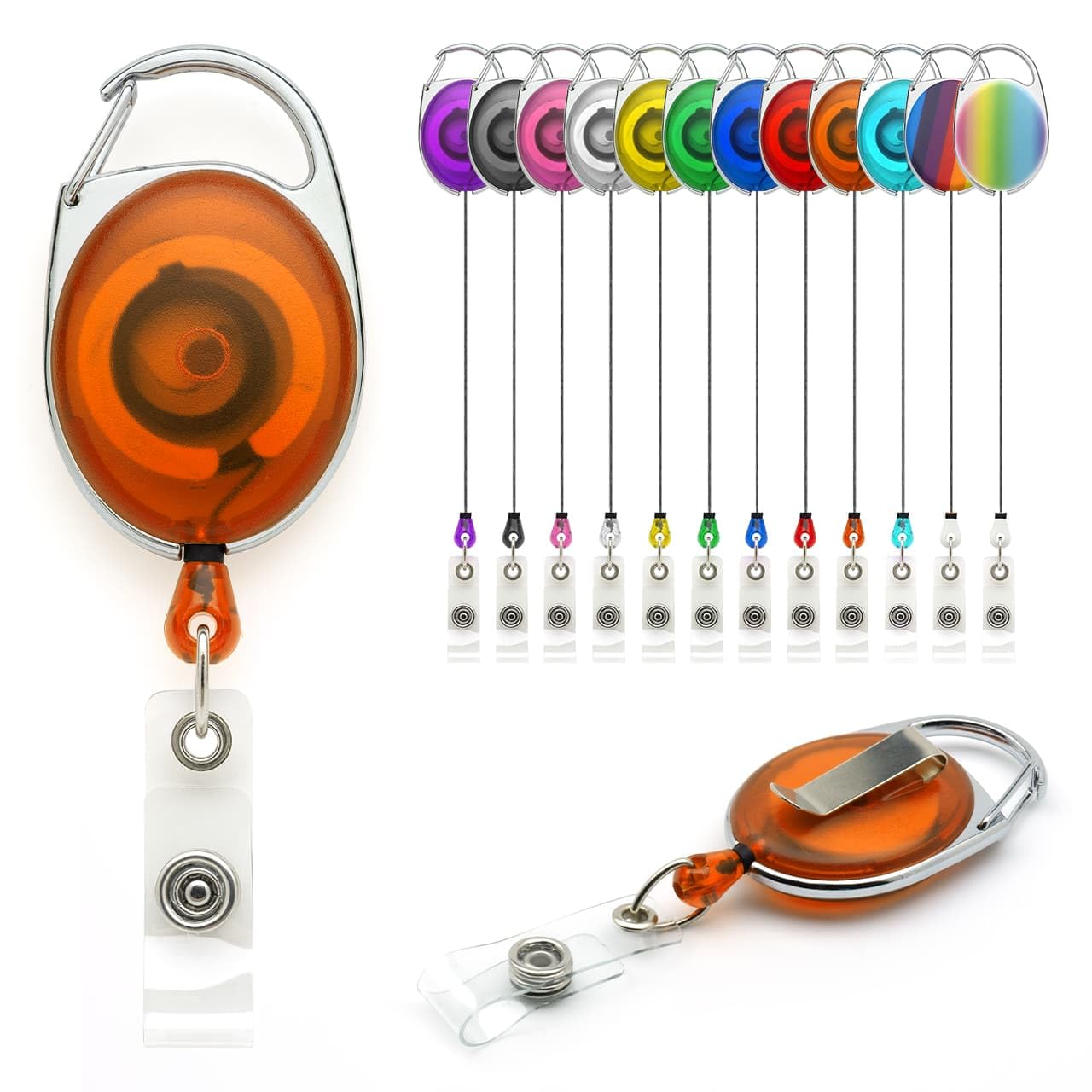 YoYo Retractable Reel Holder - Pack of 10 by Lanyards Tomorrow Extending extendable Ski ID Pass Badge Card Holders Work Access Control Carabiner with Metal Back Belt Clip Yo Yo (Orange)