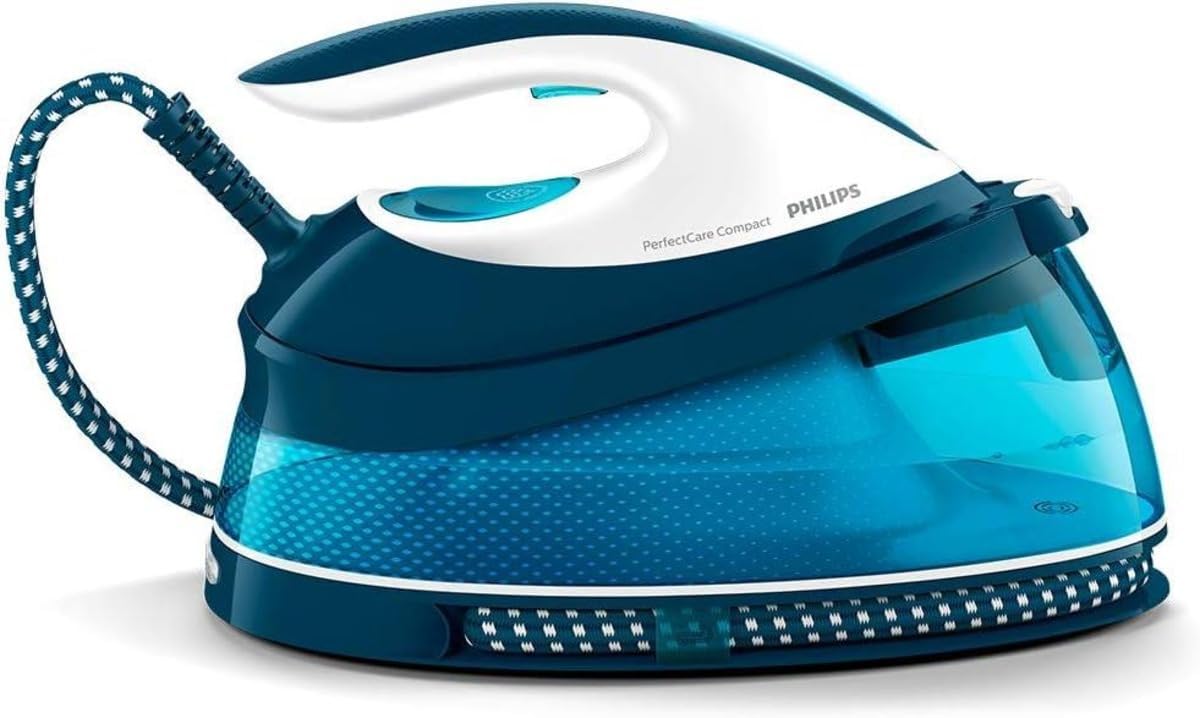 Versuni Philips PerfectCare Compact Steam Generator Iron, 1.5L Water Tank, Energy Saving, ECO Mode, No Burns with OptimalTEMP Technology, SteamGlide Soleplate (GC7840/26)
